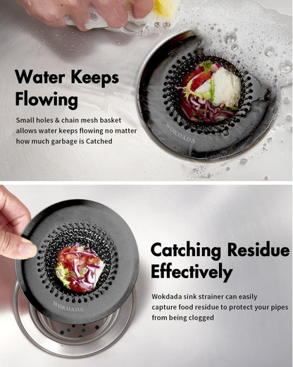 Revolutionary Kitchen Sink Drain Strainer/Patented Reversible Chain Mesh, Effortless Cleaning & Debris Catcher, Large Capacity, Anti-Clog, 304 Stainless Steel & Rust-Proof/Handmade