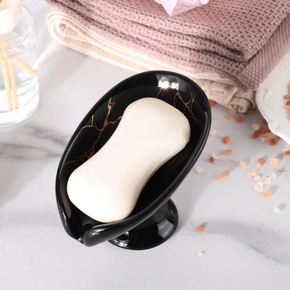 Soap Holder with Drain, Ceramic Soap Dish Self-Draining Bar Soap Tray for Shower Bathroom Kitchen, Black