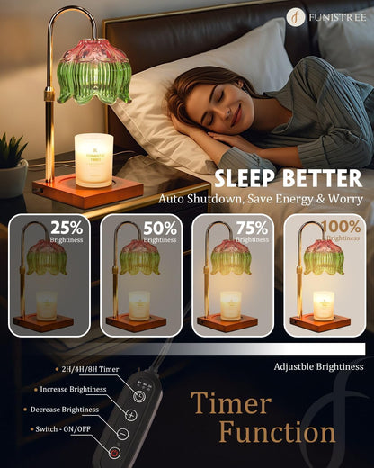 Funistree Flower Candle Warmer Lamp with Timer & Dimmer, Adjustable Height Candle Warmer, Christmas Birthday Gifts for Women Mom, House Warming New Home Decor, Wax Warmer with 2 Bulbs for Jar Candles