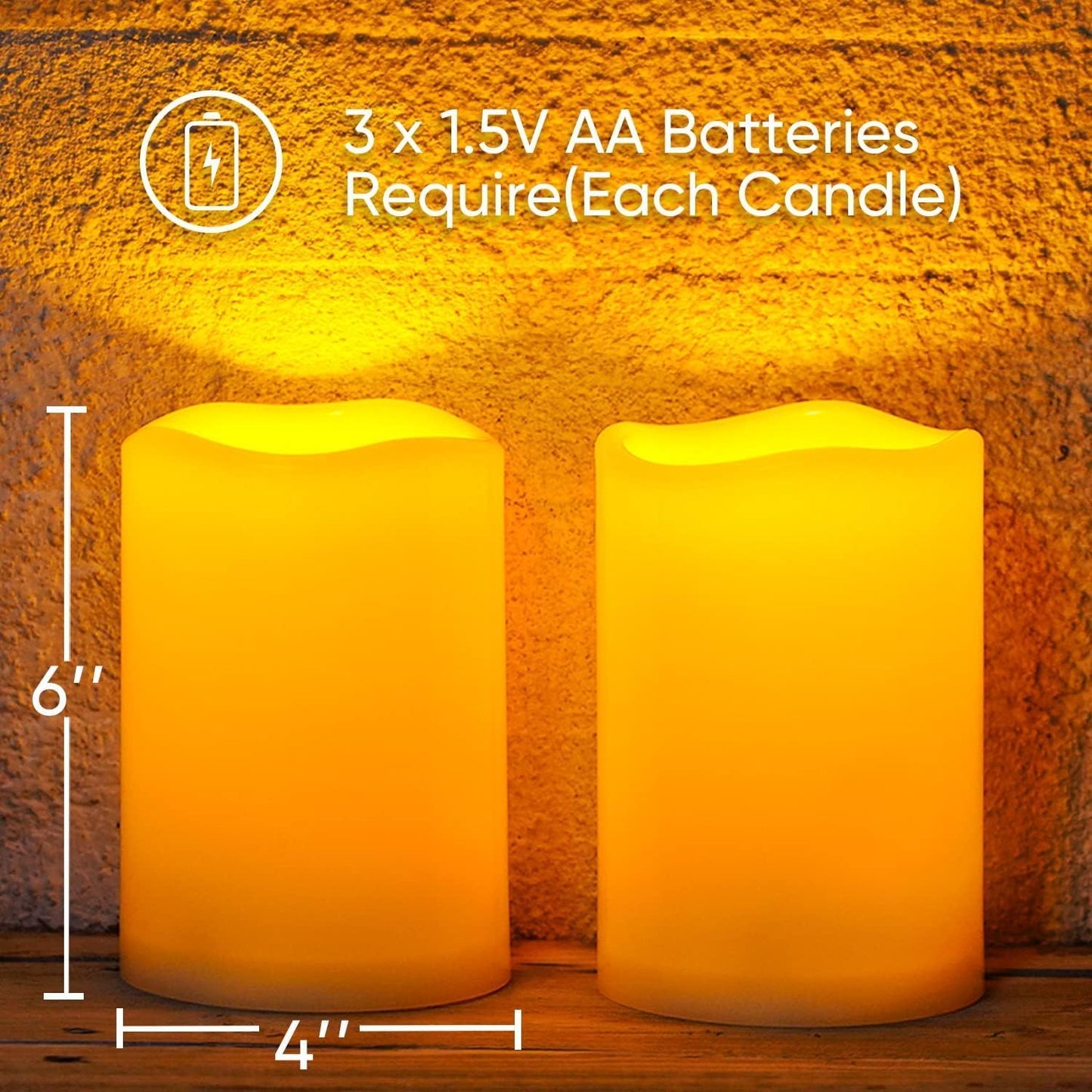 Homemory 6" 8" 10" x 4" Waterproof Outdoor Flameless Candles, Battery Operated Flickering LED Pillar Candles with Remote and Timers for Indoor, Plastic, Ivory White