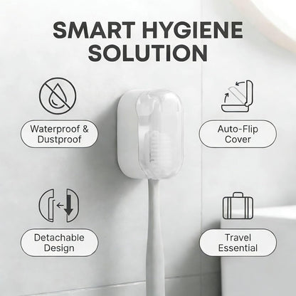 3 PCS Wall Mounted Toothbrush Holders for Bathrooms with Cover, Dustproof Strong Adhesive Toothbrush Holder, No-Drill Space-Saving Shower Toothbrush Organizer Set for Family & Travel (White)