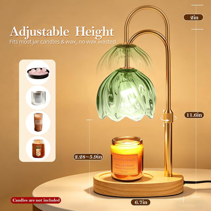 Flower Candle Warmer Lamp with Timer, Dimmable Adjustable Height Wax Melts Warmer for Jar Candles, Birthday Gifts for Women Mom, House Warming Gifts New Home, Bedroom Living Room Decor (Green)