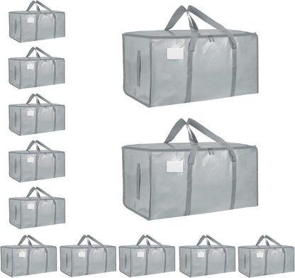 8 Pack-Extra Large Heavy Duty Moving Bags - Waterproof Storage Totes with Handles & Zippers, Foldable for College Dorm, Storage (Clear)