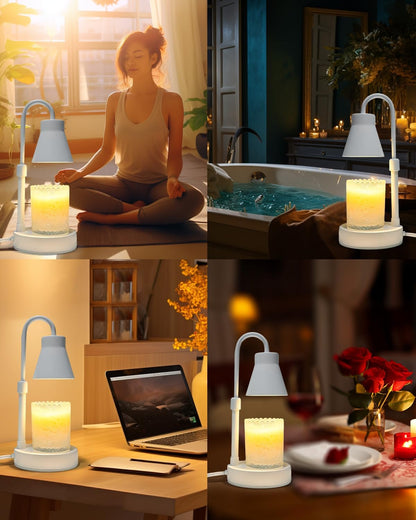 Elenhome Candle Warmer Lamp with Adjustable Height, Stepless Dimming Function-Home Decor Lamp, Metal Candle Lamp for Jar Candles, No Flame Scented Candle Warmer with 2 Bulbs (Black)
