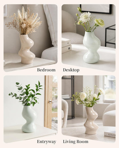 BosilunLife Decorative Vase Set of 3, Nested Curved Recycled Ceramic, Speckled Wabi-Sabi Home Decor, Modern Boho Centerpiece for Living Room Mantel & Office (Black & Grey)