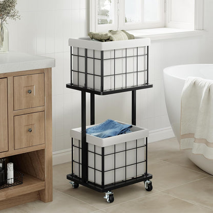120L Vertical Rolling Laundry Hamper with Removable Bags, 3 Section Laundry Basket with Wheels, Slim Tall 3 Tier Laundry Sorter for Small Spaces, Dorm, Laundry Room, Bathroom, Closet, White