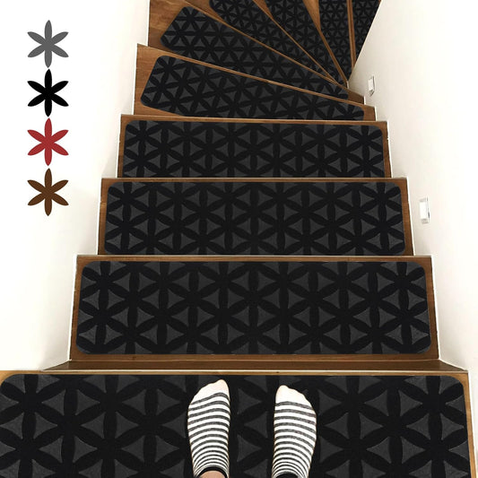 RIOLAND Stair Treads Carpet Non-Slip Indoor Stair Runners for Wooden Steps, Stair Rugs for Kids and Dogs, Set of 15, 8" X 30", Gray