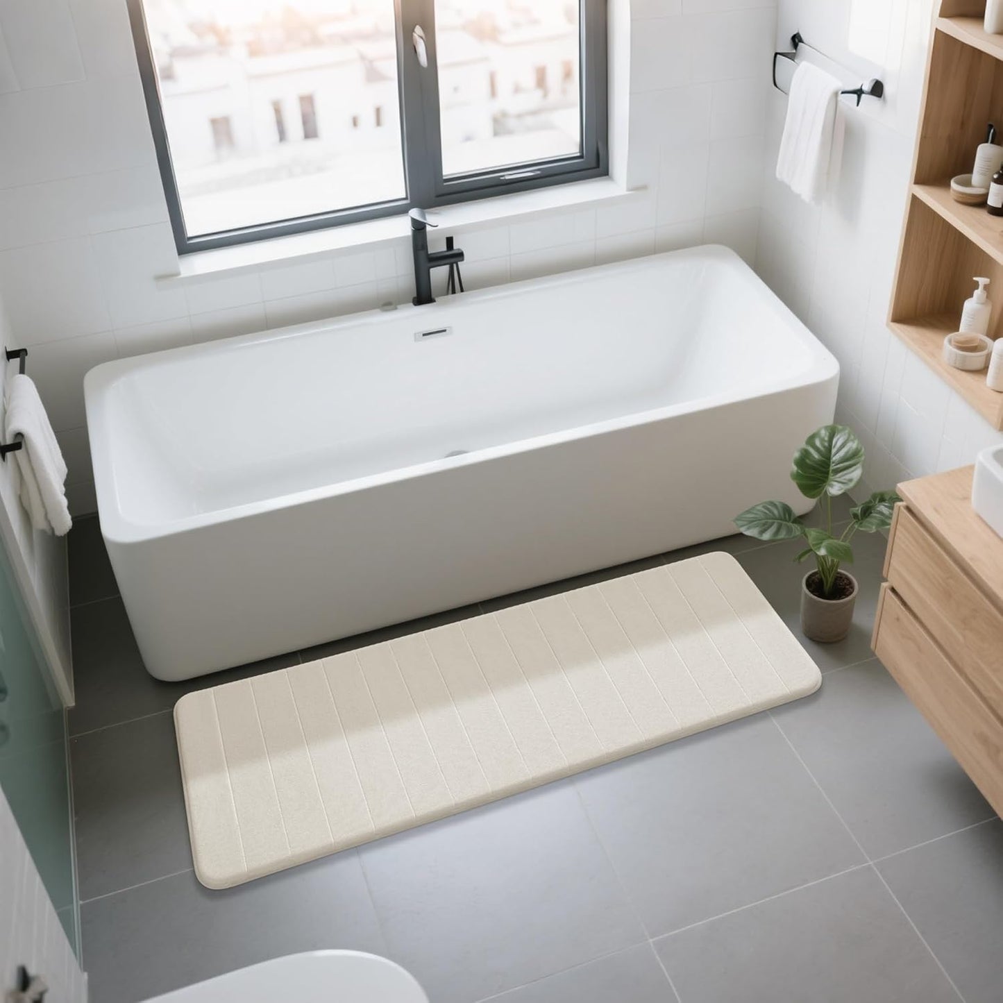 Yimobra Memory Foam Bath Mat, Super Soft Absorbent Bathroom Rug Non Slip, Quick Dry, Machine Washable Floor Carpet for Tub Shower, Home Decor Accessories, 24x17, Grey