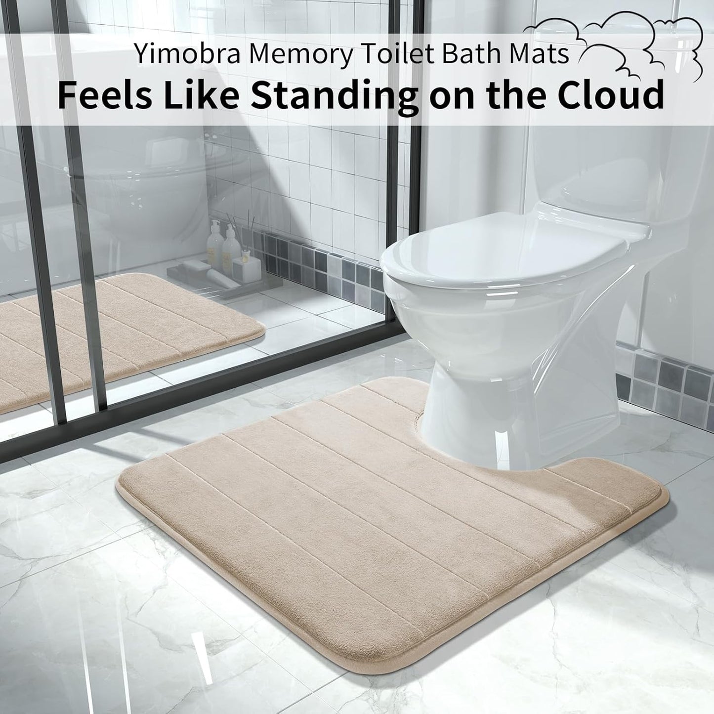 Yimobra Memory Foam Bath Mat, Super Soft Absorbent Bathroom Rug Non Slip, Quick Dry, Machine Washable Floor Carpet for Tub Shower, Home Decor Accessories, 24x17, Grey