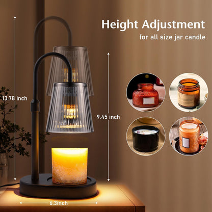Adjustable Candle Warmer Lamp with Timer - Electric Light Wax Warming Dimmable Flameless Top Melter Heater Melting Heating Height Small Jar Candles Gifts Women Mom Birthday Home Desk Modern Decor