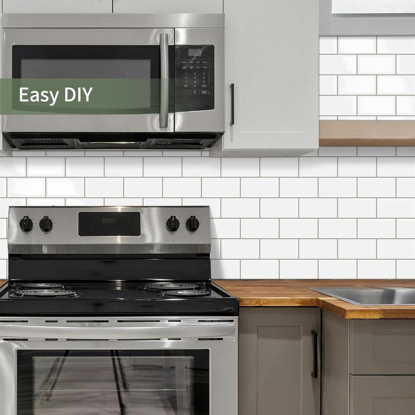 10-Sheet Thick Peel and Stick Kitchen Backsplash Tiles(Green,12"×12") | 3D Subway Waterproof Self-Adhesive Wall Tile Stick on Backsplash for Kitchen and Bathroom