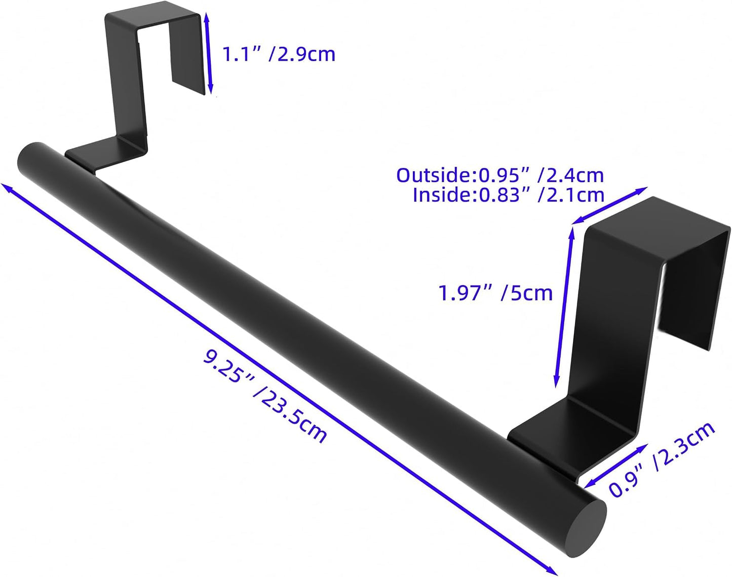 Cabinet Door Towel Bar, Kitchen Towel Holder, Matte Black 2 Pack | Extended Anti-Slip Arm, EVA Scratch Guard Pads, No-Drill Install, Stainless Steel Dish Towel Holder, Kitchen Towel Rack