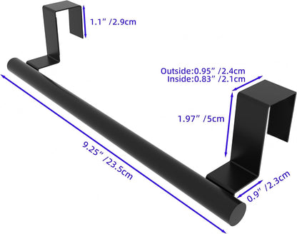 Cabinet Door Towel Bar, Kitchen Towel Holder, Matte Black 2 Pack | Extended Anti-Slip Arm, EVA Scratch Guard Pads, No-Drill Install, Stainless Steel Dish Towel Holder, Kitchen Towel Rack