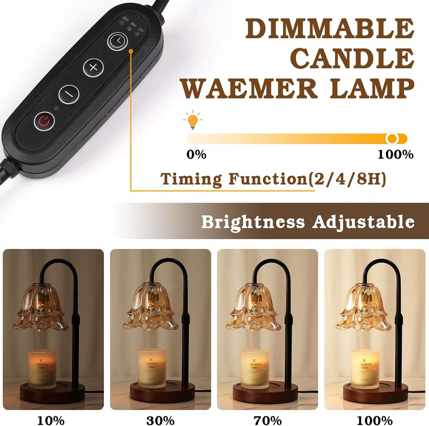 Funistree Flower Candle Warmer Lamp with Timer & Dimmer, Adjustable Height Candle Warmer, Christmas Birthday Gifts for Women Mom, House Warming New Home Decor, Wax Warmer with 2 Bulbs for Jar Candles