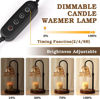 Funistree Flower Candle Warmer Lamp with Timer & Dimmer, Adjustable Height Candle Warmer, Christmas Birthday Gifts for Women Mom, House Warming New Home Decor, Wax Warmer with 2 Bulbs for Jar Candles