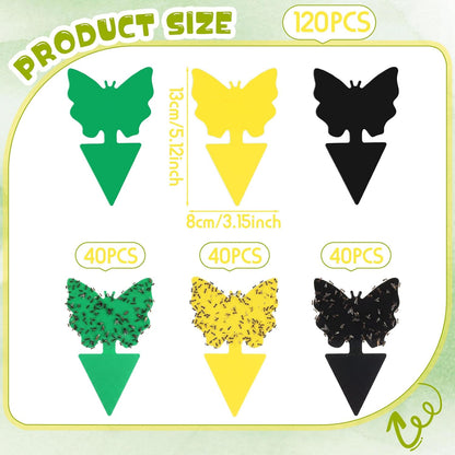 120 Pack Fruit Fly Traps Fungus Gnat Sticky Traps Yellow Black Green Plant Fly Stickers Double Side with Shovel for Indoor Outdoor Kitchen Garden Houseplant Flying Bug Insect (Flower)