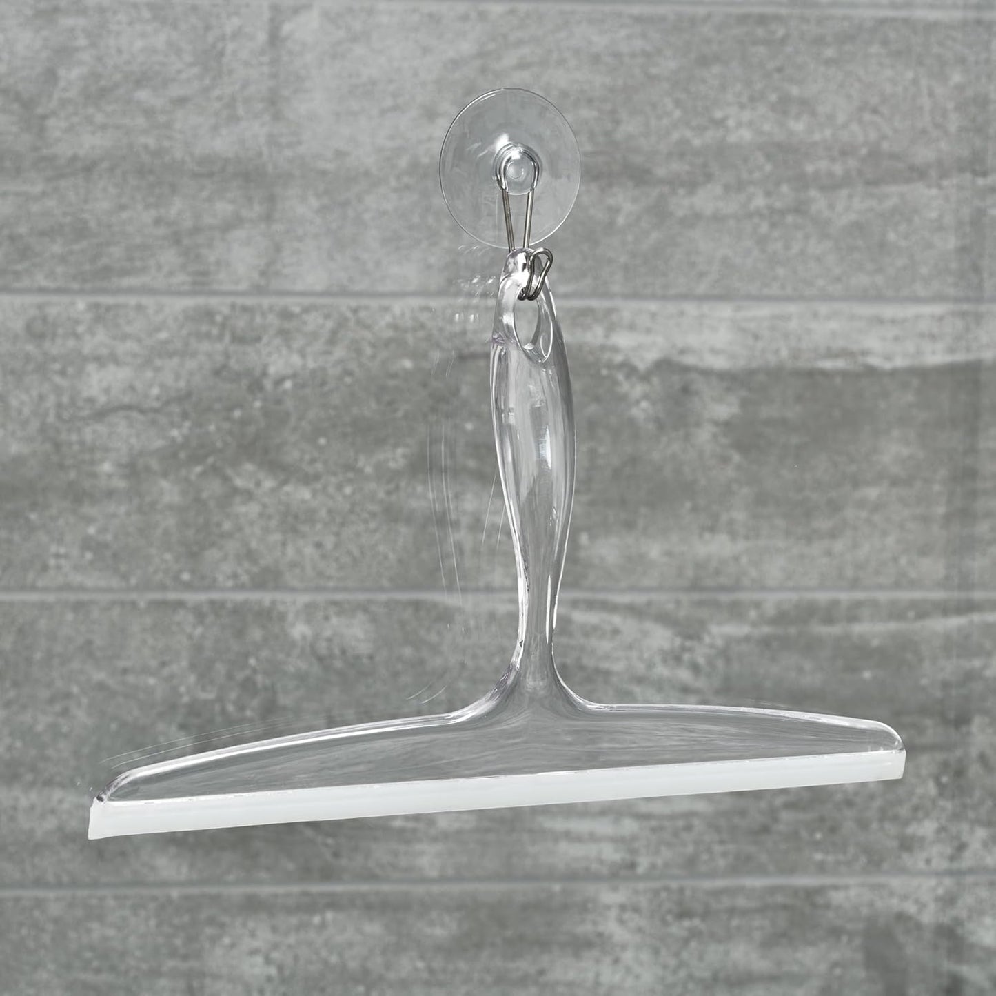 iDesign Plastic Bath Squeegee for Glass with Suction Hook Holder – 12", Clear