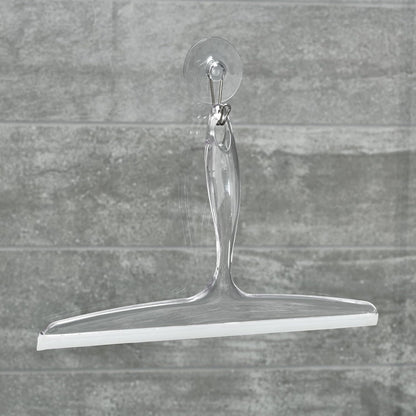 iDesign Plastic Bath Squeegee for Glass with Suction Hook Holder – 12", Clear