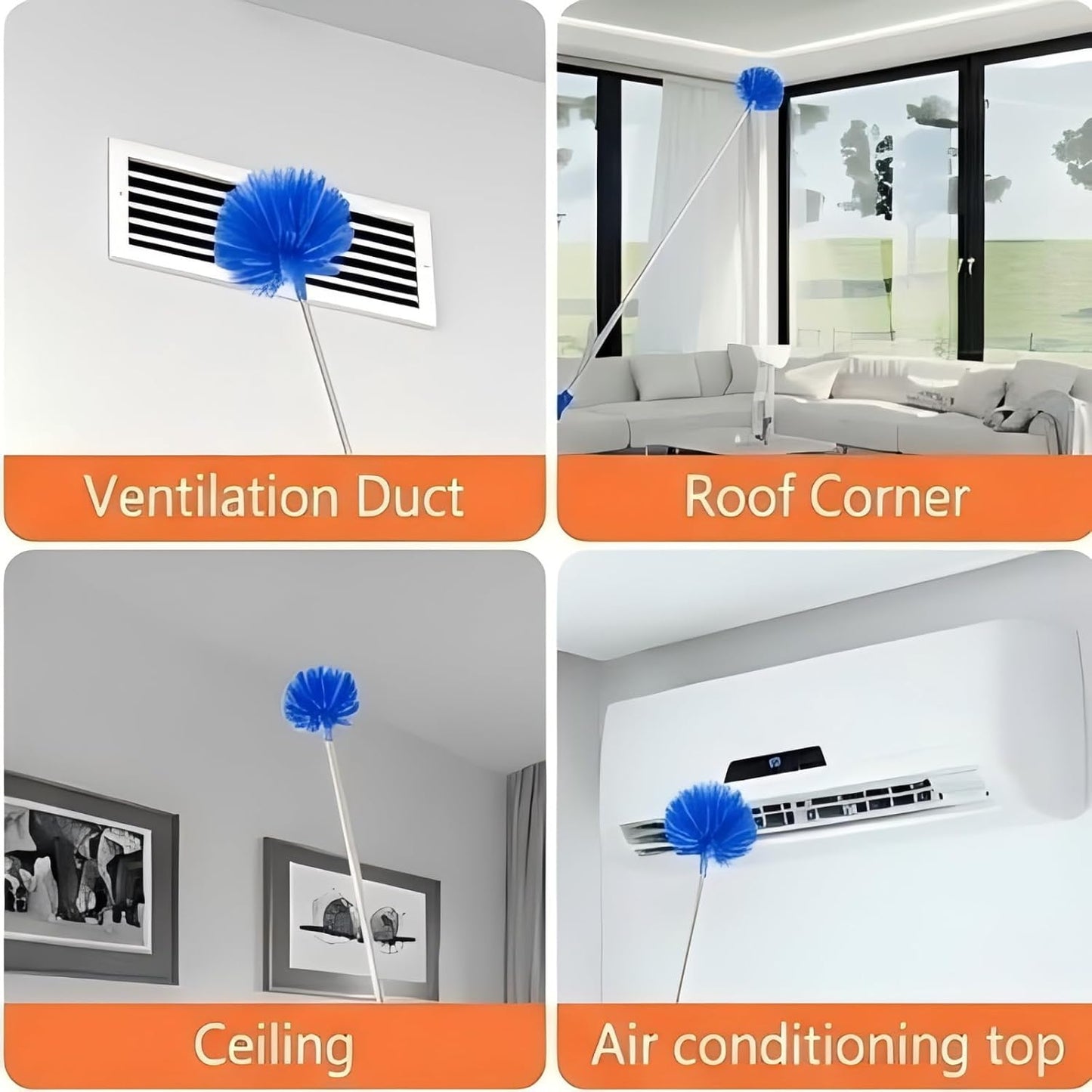 Duster Cleaning Kit 4 Pack, with Extra Long Extension Pole 110 inch,Washable Dusters for Cleaning Furniture, Ceiling Fan,Blinds, Baseboard, Cobwebs, Car, Home & Office Cleaning Supplies