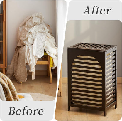 Laundry Hamper with Lid,Bamboo Large Waterproof Clothes Laundry Basket,Removable Washing Bags with Handles,clothes basket (Natural)