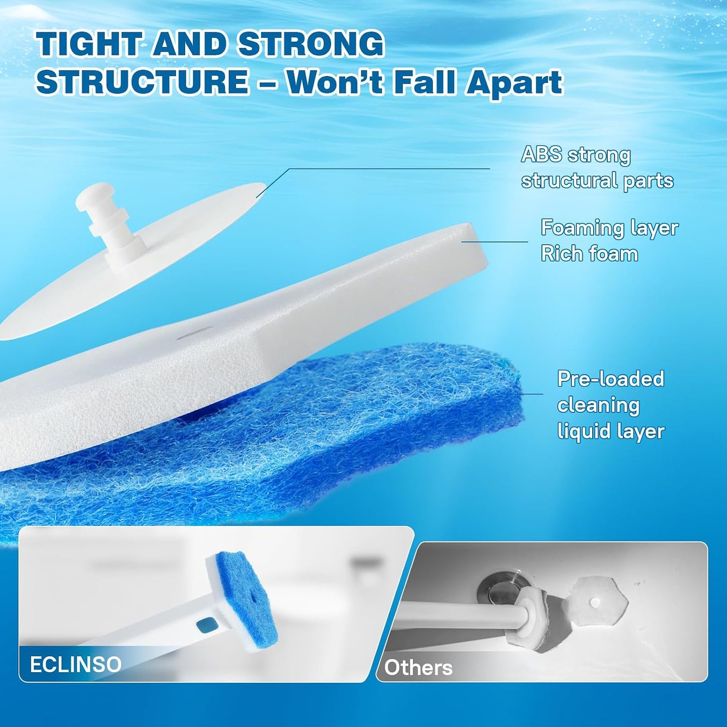 Disposable Toilet Brush with 48 Refills,Cleaning wand,No-Touch Hygienic Cleaning System