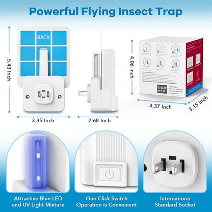 2-Pack Fly Trap Indoor with 6 Refills | Plug-in Sticky Glue Trap for Fruit Flies, Gnats, Mosquitoes, Moths | Safe for Kids & Pets