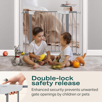 Cumbor 29.7-48" Baby Gate for Stairs, Mom's Choice Awards Winner-Dog Gate for Doorways, Auto Close Safety Pet Gate for Dogs Indoor, Easy Install Pressure Mounted Child Gate with Walk Thru Door, Brown