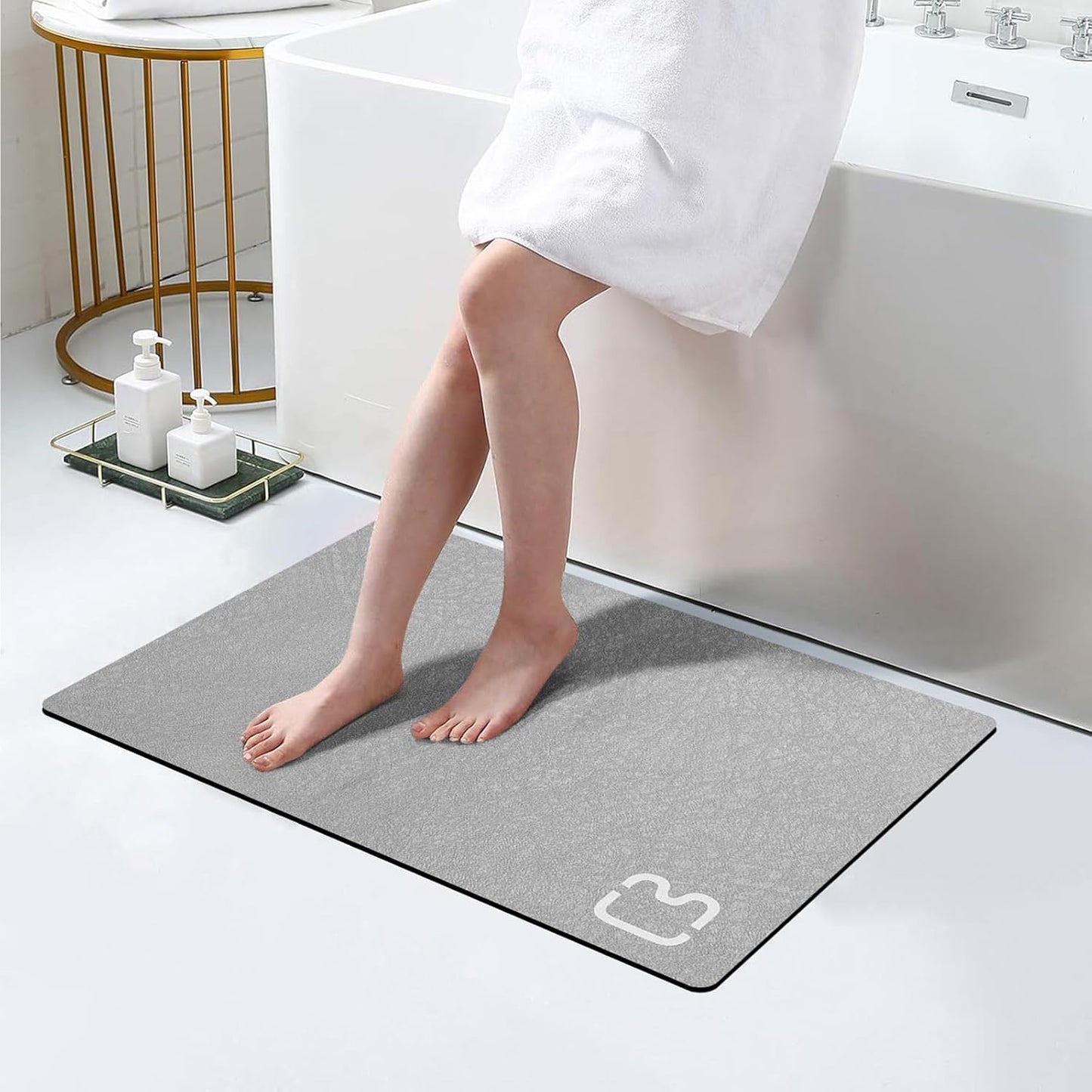 Diatomaceous Earth Bath Mat Rugs Super Absorbent Diatomite Stone Bath Mat Non Slip Quick Dry Thin Bathroom Mat Fit Under Door, Floor Rugs in Front of Bathtub, Shower Room, Sink,15.7"x23.6", Grey