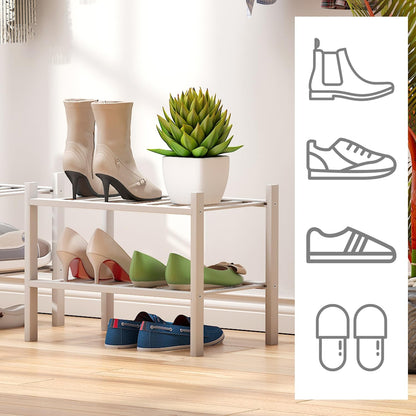 viewcare 3-Tier Black Bamboo Shoe Rack for Entryway, Stackable | Foldable | Natural, Shoe Shelf Storage Organizer for Hallway Closet, Free Standing Shoe Racks for Indoor Outdoor