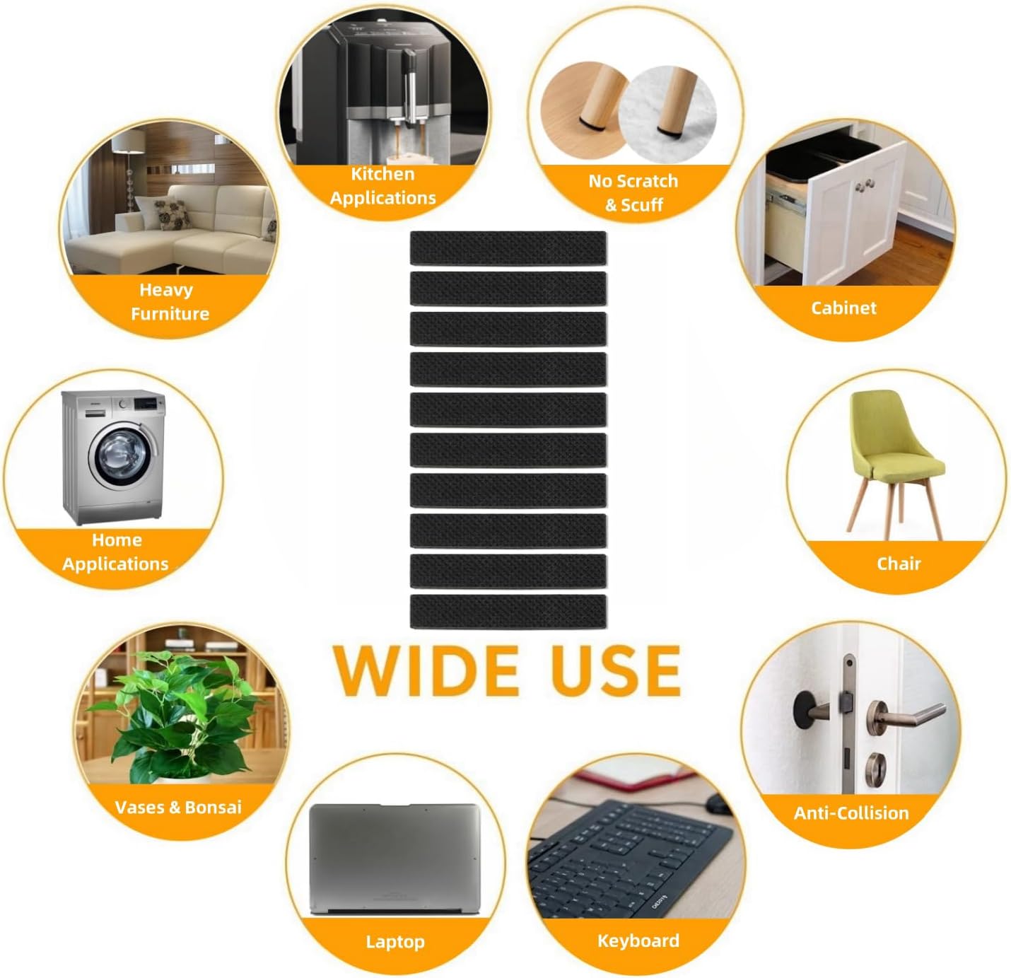 Non Slip Furniture Pads 1/2" x 3" Rubber Strips Self Adhesive Furniture Grippers Chair Leg Pads Rubber Chair Feet Anti Scratches Non Skid Furniture Pad Floor Protectors, 40 Pcs Rectangle