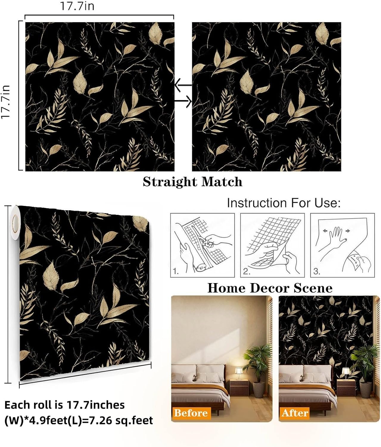 Sage Green and Blue Leaf Peel and Stick Wallpaper Modern Removable Self Adhesive Waterproof Renter Friendly Wall Covering for Bathroom and Accent Walls 17.7in x 88.5in