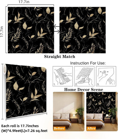 Sage Green and Blue Leaf Peel and Stick Wallpaper Modern Removable Self Adhesive Waterproof Renter Friendly Wall Covering for Bathroom and Accent Walls 17.7in x 88.5in