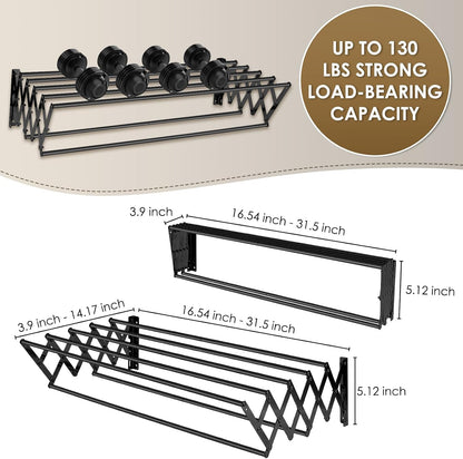 XL-31.5" Wall Mounted Clothes Drying Rack, 130 LBS Large Capacity Rustproof Retractable Clothes Rack, Collapsible Drying Rack Easy to Install with 7 Drying Rods, Space Saving for Laundry-White