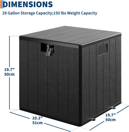 28-Gallon Waterproof Outdoor Storage Box, Lockable Resin Deck Box with Lid, Patio Storage Bin for Pool, Garden Tools & Backyard, All-Weather Protection, Black Wicker