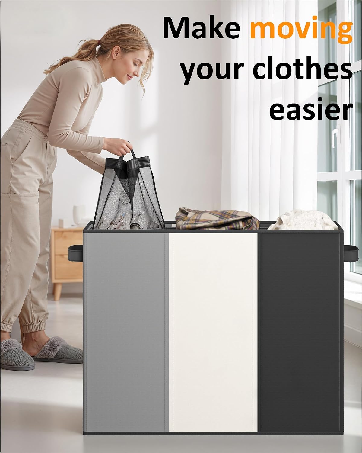 Optish 180L Laundry Hamper 3 Section, Large Laundry Hamper with Lid, Dirty Clothes Hampers with 3 Inner Bags, Laundry Basket Organizer for Laundry, Bedroom, Bathroom, Hamper 3 Compartment, Black