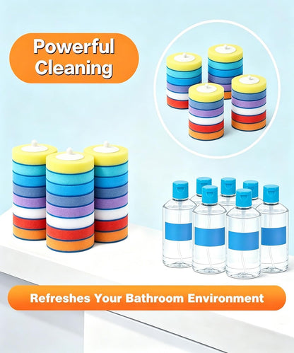 SOPAMI 32pcs Disposable Toilet Brush Refills,3-Layer Pre-Loaded Rich Foam | Toilet Bowl Wand Refills Pre-Loaded with Cleaner Toilet and Bathroom Cleaning Supplies Sponge Replacement (Blue)