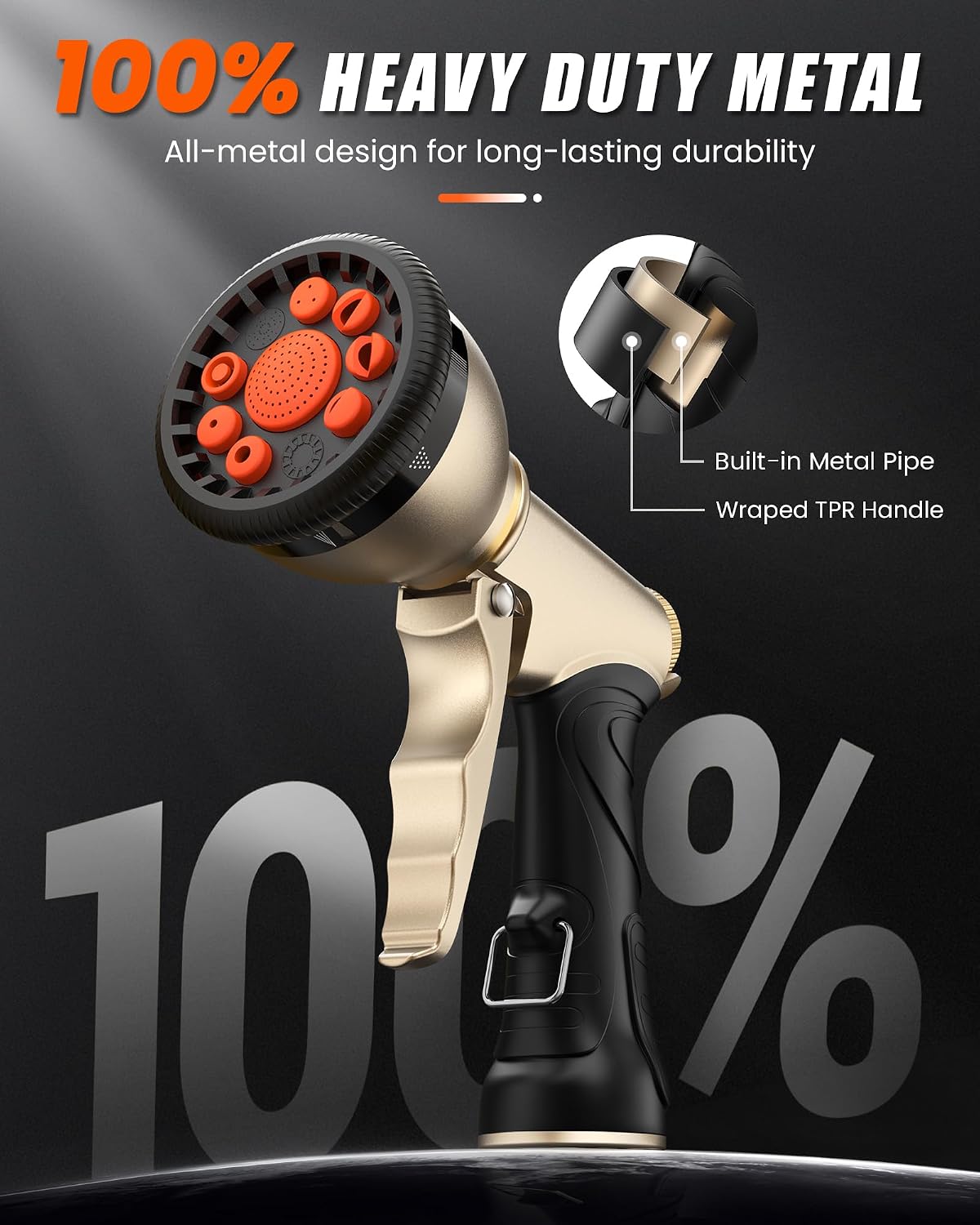 RAINPOINT Garden Hose Nozzle, 9 Spray Patterns Hose Sprayer Nozzle, Heavy Duty Metal Water Hose Nozzle, Adjustable Hand Sprayer, Watering Plants and Lawn, Pet Showering (Nozzle, Gray)