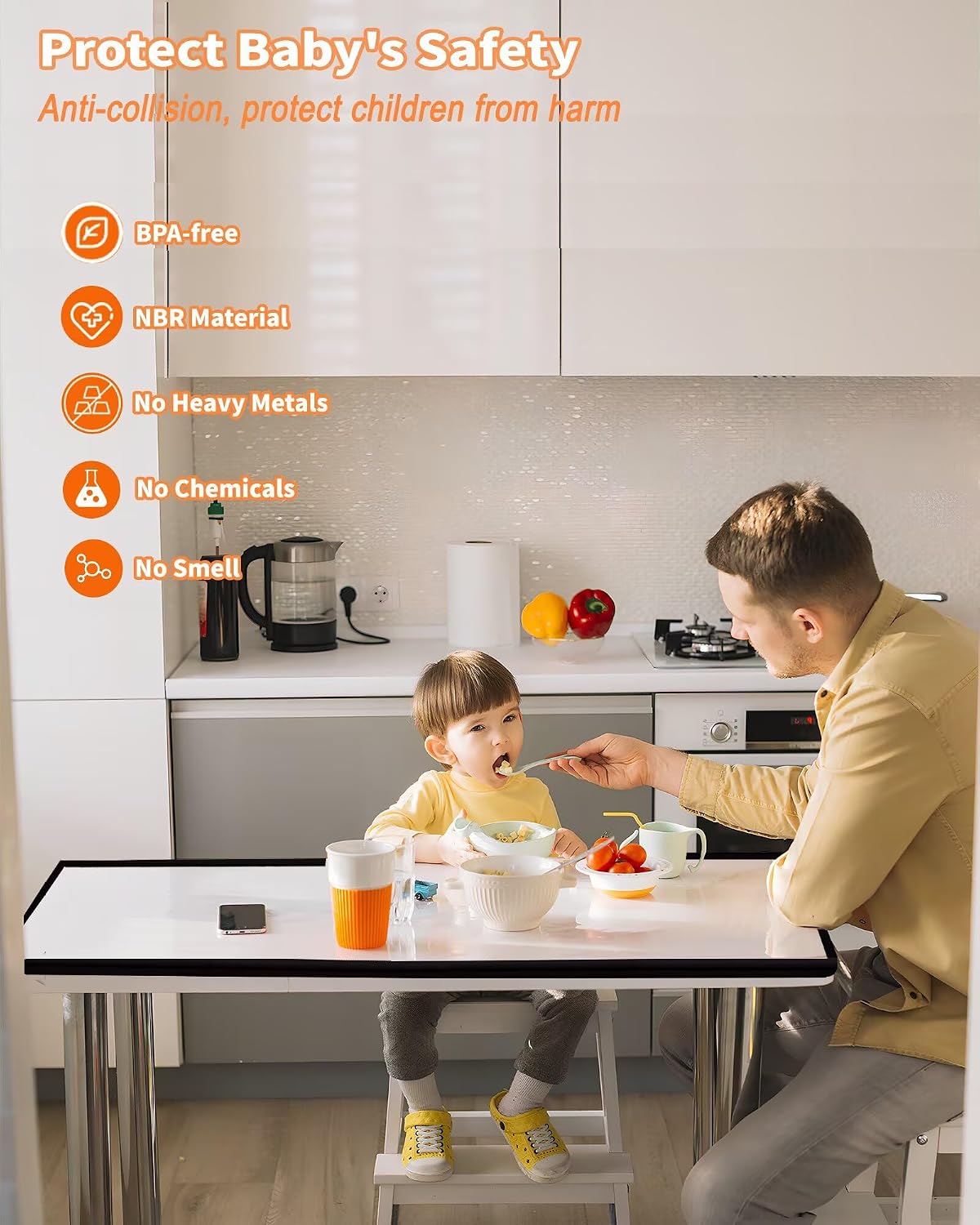 Baby Proofing Edge Protector, 6.6FT, 0.67" Extra Thick, Pre-Taped | L-Shape Air Buffering Soft NBR Rubber Foam Guard, Furniture Corner & Edge Safety Bumpers with 6 Corner Covers, White