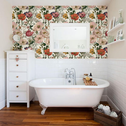 Orainege Pink Floral Peel and Stick Wallpaper Removable Self Adhesive Wallpaper 16.9inx118.1in Modern Wall Paper for Bedroom Bathroom Green Leaf Contact Paper for Cabinets