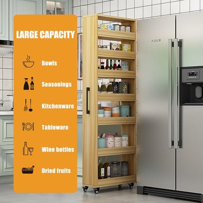Slim Storage Cart,7 Tier Standing-Shelf with Wheels,Narrow Pantry Organizer for Small Spaces, Mobile Gap Storage Shelf for Kitchen, Laundry Room, Bathroom