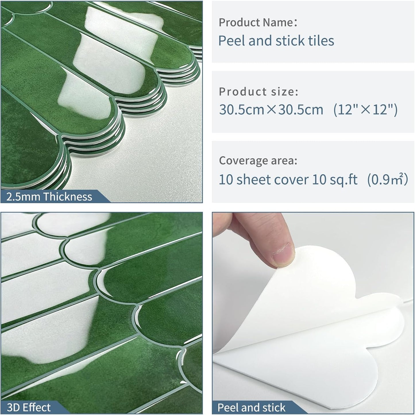 White Kitchen Backsplash Tile Peel and Stick Self Adhesive Tiles for Kitchen Wall (10-Sheet,12"x12")