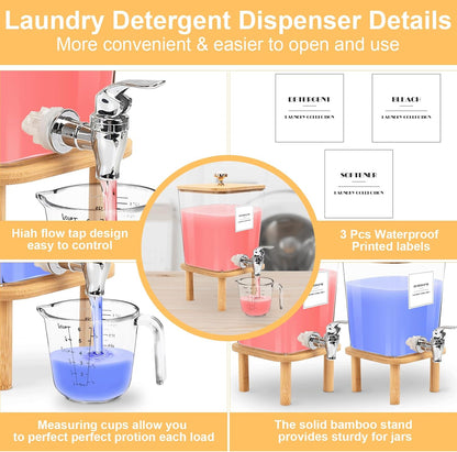 Containers for Laundry Detergent Liquid Dispenser with Stainless-Steel Tap Laundry Softener Dispenser, Liquid Soap Fabric Softener Container for Laundry Room (Square)