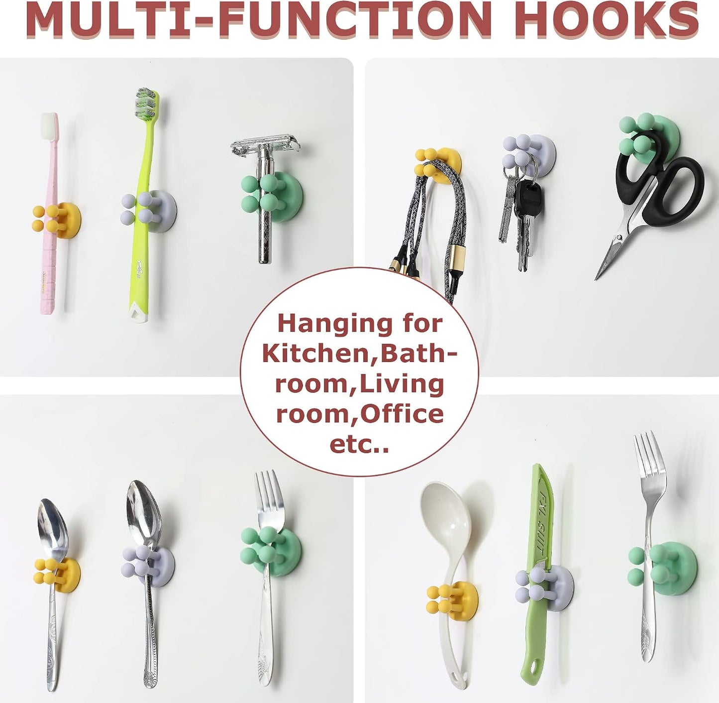 4 pcs Silicone Toothbrush Holder Multi-Function Hook Waterproof self Adhesive Single Toothbrush Hook Plug Holder for Wall for Hanging Bathroom Kitchen Living Room Office