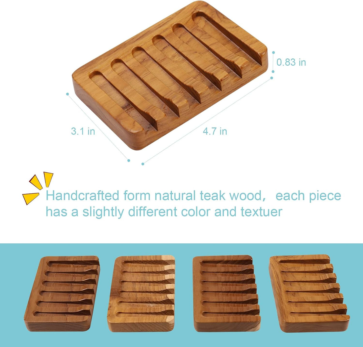 HTB Soap Dish with Slanted Waterfall Design,Teak Wood Bar Soap Holder | Soap Saver Keep Soap Bar Dry,Extend Soap Life,Non-slip Soap Tray for Shower,Bathroom,Sink,Kitchen,Countertop,Self Draining