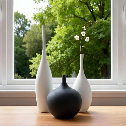 Relexome White Ceramic Vase Modern Boho Wabi-Sabi Flower Vase Set of 3 Decorative Aesthetic Vases for Centerpieces Pampas Matte Minimalist Vases for Living Room Table Shelf Home Decor Gift