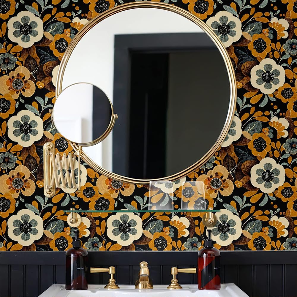 MuralPeel White Poppies Floral Modern Grey Peonies Flowers Peel and Stick Wallpaper Self Adhesive Removable Easy Peel Off Stick on Wall Paper for Bedroom Renter