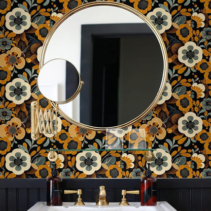 MuralPeel White Poppies Floral Modern Grey Peonies Flowers Peel and Stick Wallpaper Self Adhesive Removable Easy Peel Off Stick on Wall Paper for Bedroom Renter