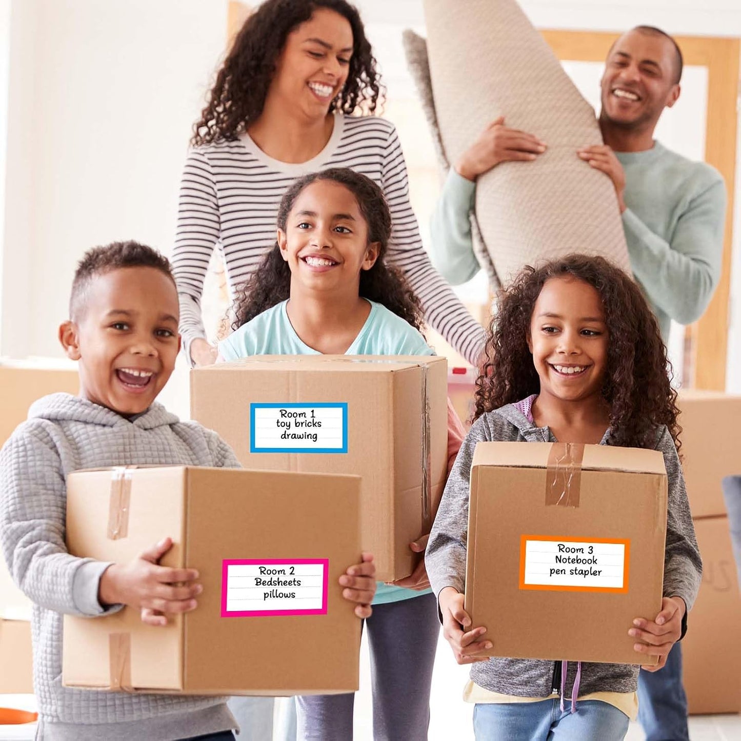 6 x 3 Inches Large Removable Moving Labels for Boxes, 180 Pack 8 Color Coded Moving Stickers for 3-4 Bedroom House, Waterproof Tear Resistant with Fragile & Blank Customizable Labels