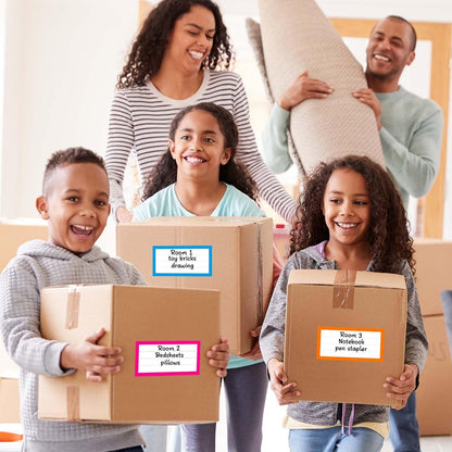 6 x 3 Inches Large Removable Moving Labels for Boxes, 180 Pack 8 Color Coded Moving Stickers for 3-4 Bedroom House, Waterproof Tear Resistant with Fragile & Blank Customizable Labels