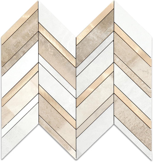 Yipscazo 10-Sheet Herringbone Backsplash Peel and Stick Tile, Polished White PVC Stick on Backsplash for Kitchen, Waterproof Self Adhesive Wall Tile for Bathroom